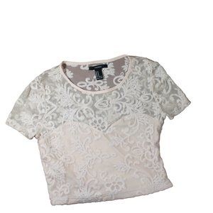 Retro "Forever 21" Lace Crop Top  Size Medium  Peach/Pink